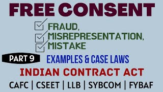 Fraud  Misrepresentation  Mistake  Free Consent  Indian Contract Act  Caselaws  Example [upl. by Leeban3]