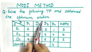 Lec25 Modi Method Transportation Problem in hindi  Operation research I Modi Method Using Vam [upl. by Suanne510]