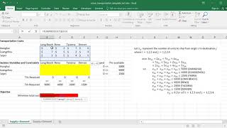 Transportation Problem  Excel Solver [upl. by Feetal]