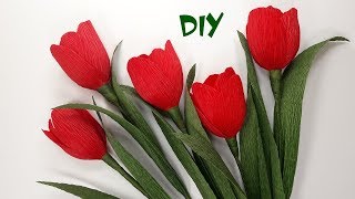 How to make crepe paper flowers  DIY paper Tulips  Craft tutorials [upl. by Euqor697]